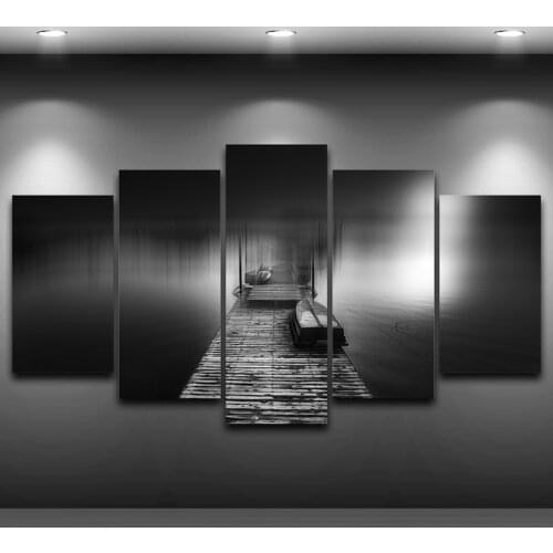 Canvas Painting Modular Pictures Wall Art Home Decor Frame For Living Room 5 Panels Wooden Pier Bridge Landscape Poster PENGDA