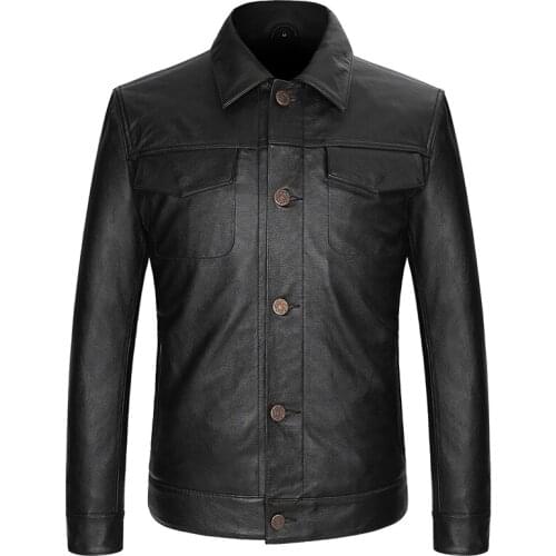 Cowhide Real Mens Jacket Fashion Business Casual Leaher Coat Cowboy Style Single Breasted Lapel Genuine Leather Outwear