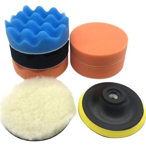7Pcs Buffing Pad Set Thread 4 inch Auto Car Polishing Pad Kit for Car Polisher + Drill Adaptor M10 Power Tools Accessories