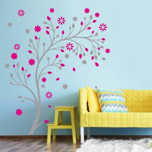 Pink Flower vine Tree wall Stickers PVC Material 3D Creative wall decals For Living room bedroom Children Girl room decor murals