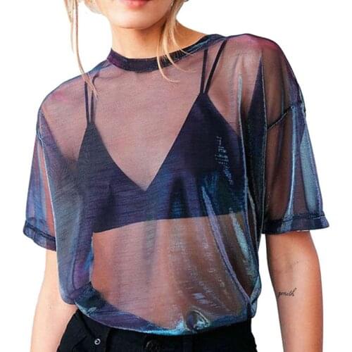 2021 New Hot Sale Summer Solid Transparent Sexy Fashion Summer Ladies Net Gauze Sheer Short Sleeve Lined Vest