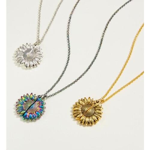 New Arrival Sliver Gold Colorful You Are My Sunshine Lettering Sunflower Pendant Necklace Friend Lover Necklaces Fashion Jewelry