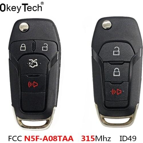 OkeyTech 3/4 Buttons Flip Remote Key Keyless Entry Fob Hitag Pro for Ford Fusion 2013-2015 FCC ID:N5F-A08TAA 315MHz With 49 Chip