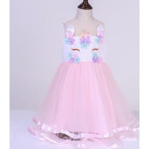 Unicorn Sundress Kids Dresses 2021 Fluffy Beauty Cute Suit for Girls Elegant Childrens Clothing Tulle Short Sleeve Summer
