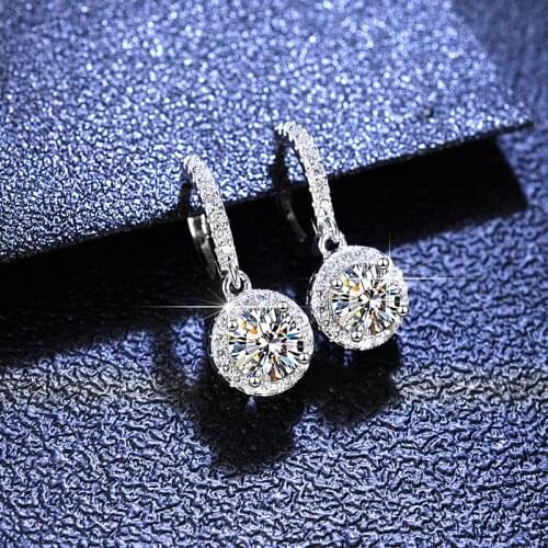 Classic 925 Sterling Silver Round Brilliant Cut Pass Diamond Tester 1 Carat D Color Moissanite Drop Earrings for Women Jewelry
