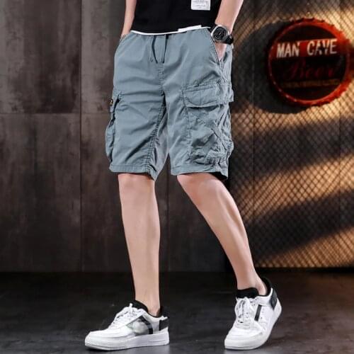Cargo Shorts Men Multi-Pocket Summer Cotton Casual Male Short Pants Fashion Clothing Comfortable Drawstring Knee Length Pants