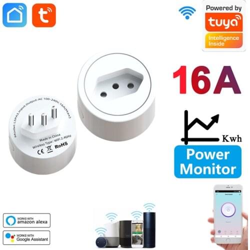 Smart Wifi Plug Brazil 16A with Power Monitor Function Smart Life App Remote Control Socket Outlet Works with Alexa Google Home