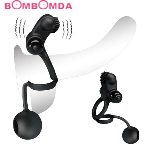 10 Mode Vibrating Cock Ring Male Penis Dumbbell Delay Lasting Enhance Hard Glans Trainer Ball Stretcher Sex Toy For Men Chastity