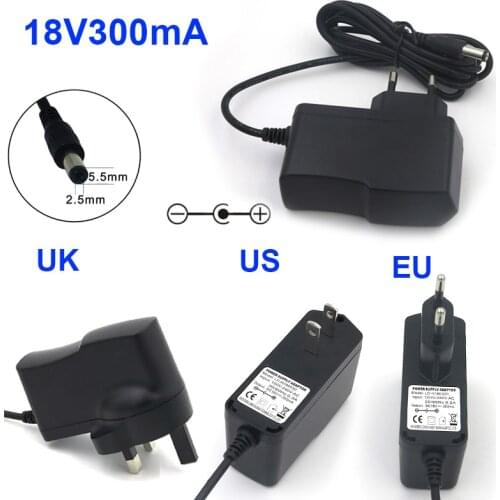 VORED 1PCS AC 100-240V to DC 18V 300mA Switch Power Supply Adapter US/EU/UK Plug Universal Charger with 1.5m Cable DC 5.5*2.5mm