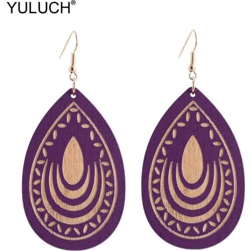 YULUCH 2019 African Indian Women Purple Red Water Drop Earrings Ethnic Wooden Statement Earrings For Women Jewelry Wedding Party