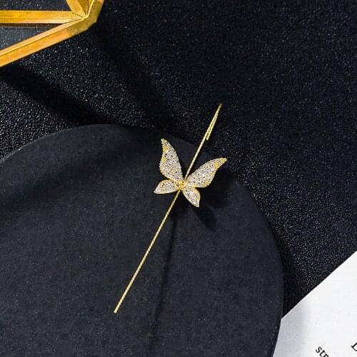 South Korea Butterfly Cross Long Stick Auricle Diagonal Zircon Wrap Crawler Hook Cute Trendy Unusual Jewelry Stud Earring
