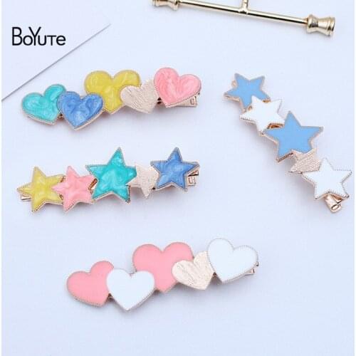 BoYuTe (5 Pieces/Lot) 70MM Length Dripping Oil Heart Star Hairpin Factory Supply Korean Style Hair Clips for Women