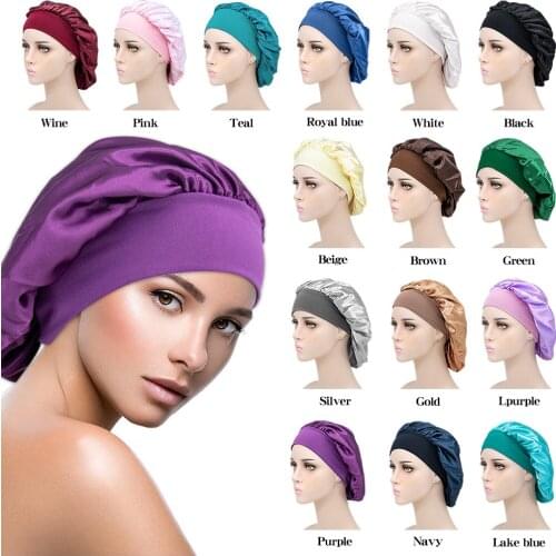 New Women Satin Bonnet Satin Cheveux Nuit Fashion Silky Beanie for Lady Sleep Cap Headwrap Hat Hair Wrap Accessories Shower Cap