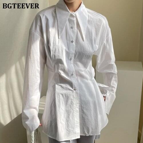 BGTEEVER Chic Autumn Turn-down Collar White Shirts for Women 2021 Casual Long Sleeve Loose Female Single-breasted Blouses Tops