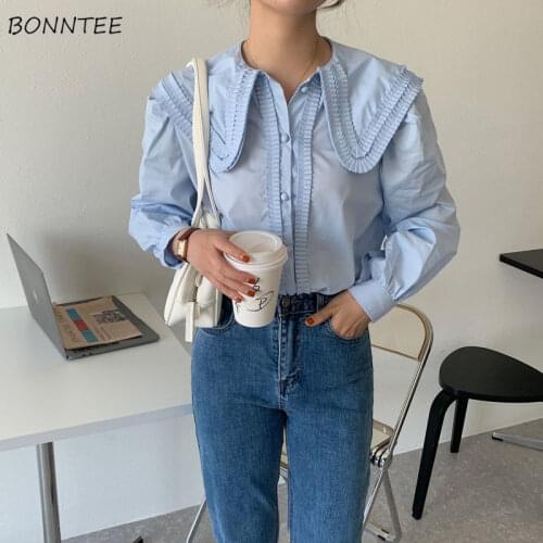 Shirts Women College Sweet Fashion All-match Korean Ruffled Elegant Temperament New Clothing Harajuku Tops Lovely Camisas Mujer