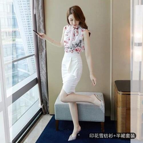 2021 Summer 2 Piece Sets Womens Outfits Print Chiffon Tops and High Waist Midi Skirt Suits Party Fashion Sexy Women Suit Y606