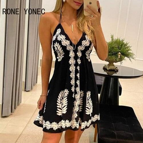 Women Elegant Dress All Over Print V-Neck Flared Summer Dress