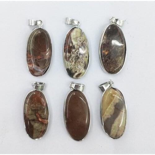 1pc Natural Agates Stone Oval Shape Metal Edging Pendant Chain for Charms Womens Jewelry Making DIY Necklace Accessories Wicca
