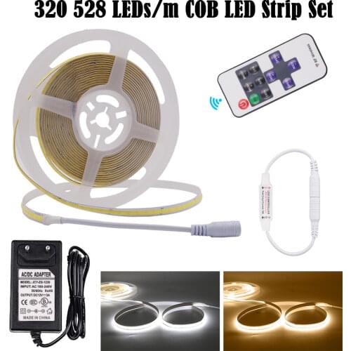 DC 12V Dimmable COB LED Strip 320 528 LEDs/m Warm white /Nature White/Cool White Flexible Ribbon COB Led Light Lamp