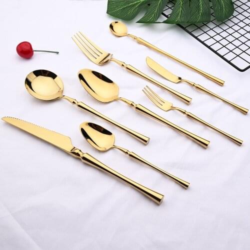 18/10 Stainless Steel Gold Dinnerware Set Unique Flatware Cutlery Mirror Polish Silverware Dinner Knife Fork Spoon Tableware Set