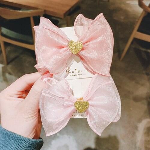 2Pcs/Lot New Hair Accessories 4‘’ Net Yarn Hair Bows for Girls Princess Lace Bowknot Glitter Hair Clips Hairpin Kids Headwear