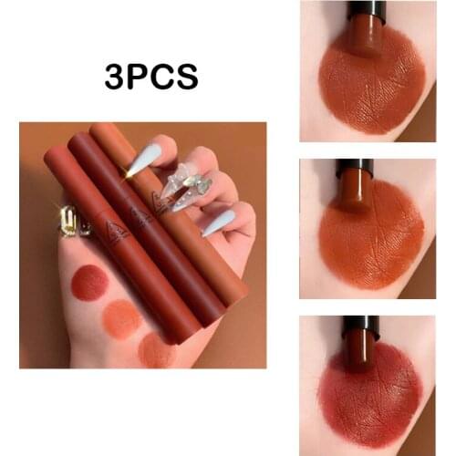 3Pcs Thin Tube Lipstick Waterproof Long-Lasting Moisturizing Easy To Apply Matte Lipstick Nourish Non-Stick Cup Lip Makeup Tools