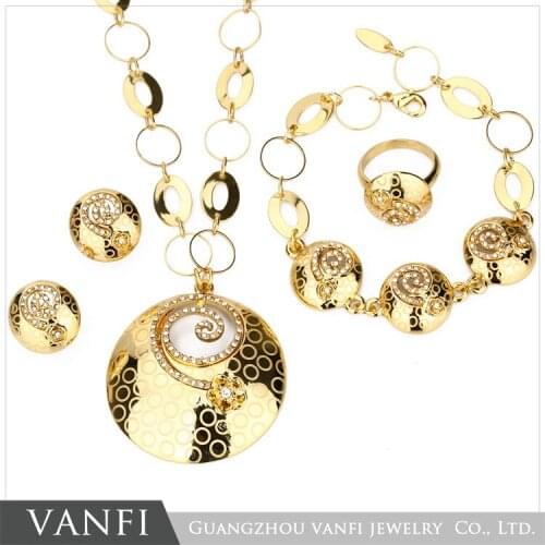 Wholesale & Retail Dubai African Design Gold Color Screw Shap Crystal Necklace Earring Bracelet Ring 4 Pcs Jewelry Sets