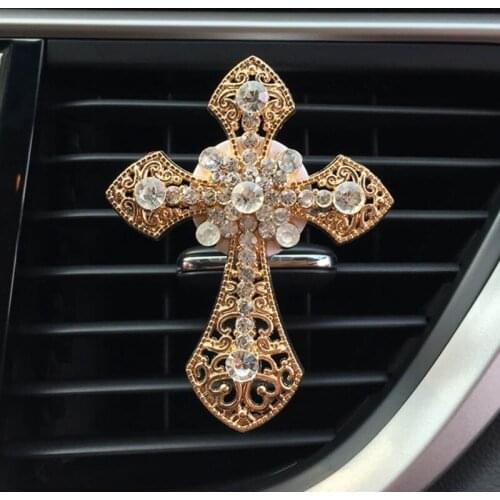 Car Accessories Interior Car Air Freshener Rhinestone Cross Jesus Christian Vent Perfume Clip Aroma Car Smell Auto Decoration
