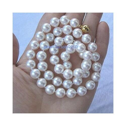 Luster 17" 9-10 mm REAL NATURAL south sea white pearl necklace>Selling jewerly free shipping