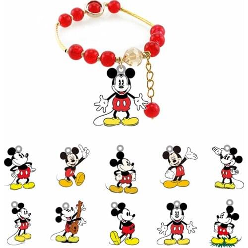 Disney Personality Cute Mickey Fun Pendant Cartoon Resin Red Bead String Chain New Fashion Epoxy Adjustable Bracelet