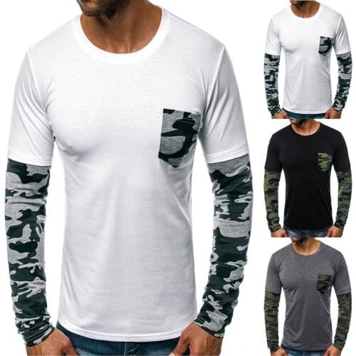 CHAMSGEND 2021 Fashion Mens clothings Casual Slim Camouflage Patchwork Long Sleeve T Shirt Top Blouse dropshipping
