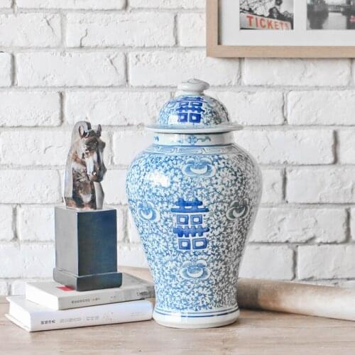 Jingdezhen New Chinese Style Blue And White Lotus Characters temple jar Ancient Ceramics Ginger jar Living Room Decoration jar