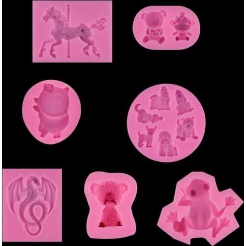Animal Silicone Mold Horse Bear Pig Dog Dragon Frog Cake Fondant Chocolate DIY Decorating Tools Candy Soap Resin Mould