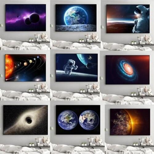 HD Print Galaxy Stars Canvas Painting Bedside Astronaut Planet Hole Space Prins Universe Earth Wall Art Pictures for Living Room
