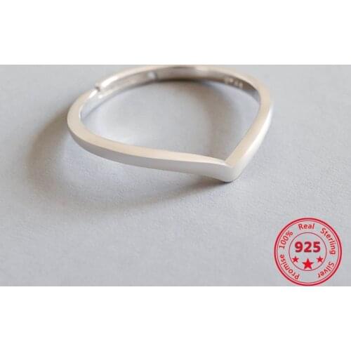 Kpop Luxury 925 Sterling Silver Simple Line Sharp Corner Open V Shape Ring Minimalist Jewelry for Women Girls Fashion Charm