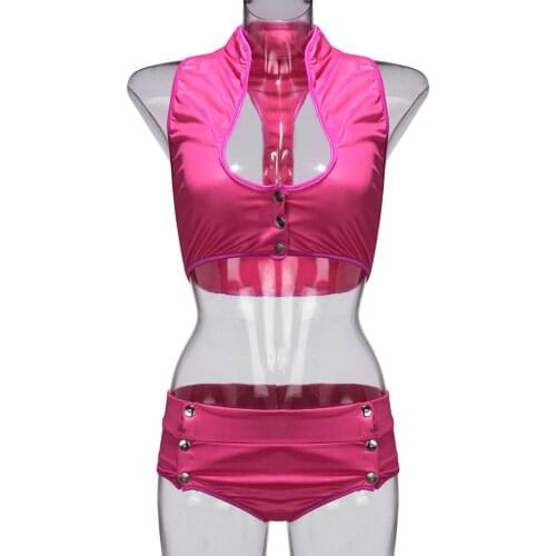 Patent Leather Sexy Lingerie Set Sexi Women Suspenders Bustier Corset Top Erotic Underwear Ladies Panties Sex Uniform Pole Dance