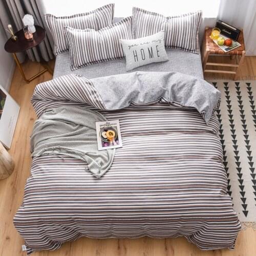 Stripe Duvet Cover Set Brown Grey color Bedding with Pillowcases Single Queen King Size Bed linen 3pcs