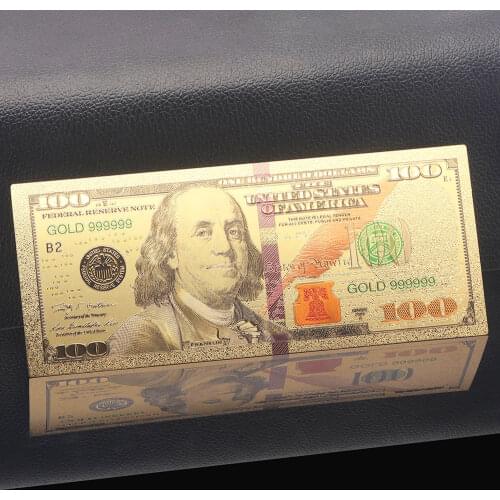Colorful Gold Banknote One Hundred Dollars Gold Foil Plated Artwork Banknote US Gold Foil Fake Paper Money Collection Gift