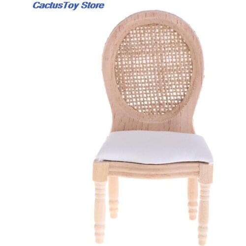 1/12 Dolls Miniature Furniture Wooden Unpainted Dining Chair for Dollhouse Decor pretend play toy Furniture Toys kid toy
