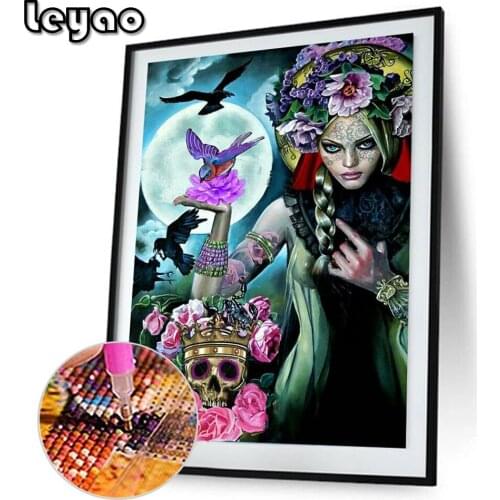 5d Diy Diamond Painting Set Horror Girl Mosaic Skull Woman Home Decor Embroidery Moon Rose Lady Portrait Diamond Art