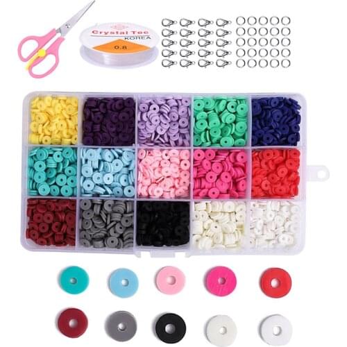 Jewelry Making Kit 2600pcs 6mm Polymer Clay Beads Box Disc Round Spacer Chip Beads Set For DIY Beading Charm Bracelet Necklace