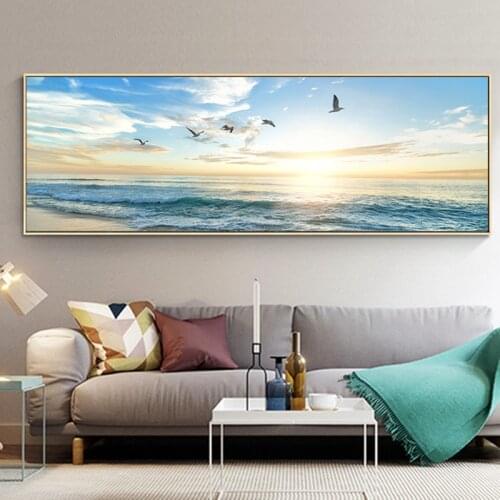Natural Sea Beach Flying Birds Landscape Canvas Painting Posters and Prints Cuadros Wall Art Pictures for Living Room Home Decor