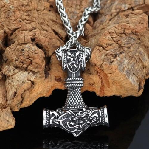 Norse Viking Thor hammer Stainless steel Mjolnir Viking Amulet Hammer Scandinavian Pendant necklace Norse Jewelry