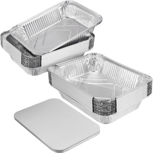 50pcs Disposable Aluminum Foil BBQ Food Tray Baking Pan Container Replacement Liner Trays With Lid For Indirect Cooking