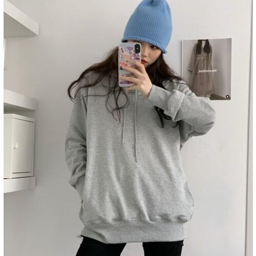 Solid color versatile loose womens hooded pullover
