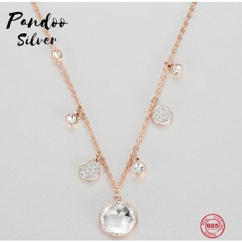 PANDOO Fashion Charm Pure 925 Silver Original 1:1 Copy, White Round Long Chain Fashion Necklace Female Luxury Jewelry Gifts