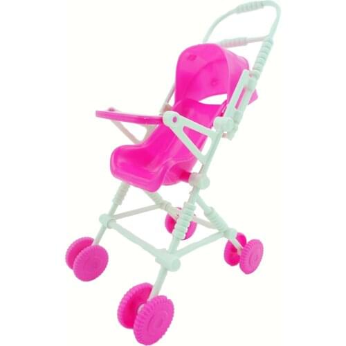 Kid Play House Nursery Furniture Pink Stroller Plastic Trolley Accessories for Barbie Doll for Kelly Doll 1 : 12 Puppet Toy