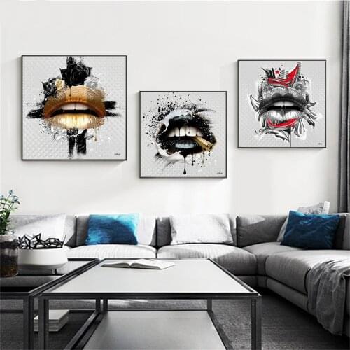 Modern Graffiti Art Sexy Lips Posters and Prints Wall Art Canvas Painting Colors Lip Makeup Pictures for Lover Living Room Decor