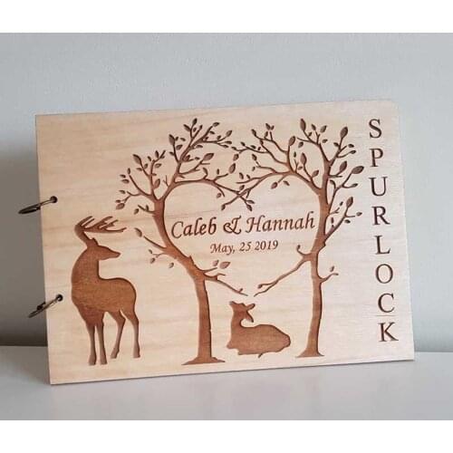 Personalized Wedding Guest Book Engraved Wooden Deer Photo Album Rustic Wedding gift for Couple