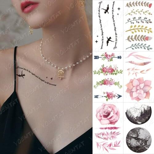 Waterproof Temporary Tattoo Sticker Simple Text Line Letter Fashion Black Tatoo Neck Shoulder Fake Tatto Man Woman Child Tattoos